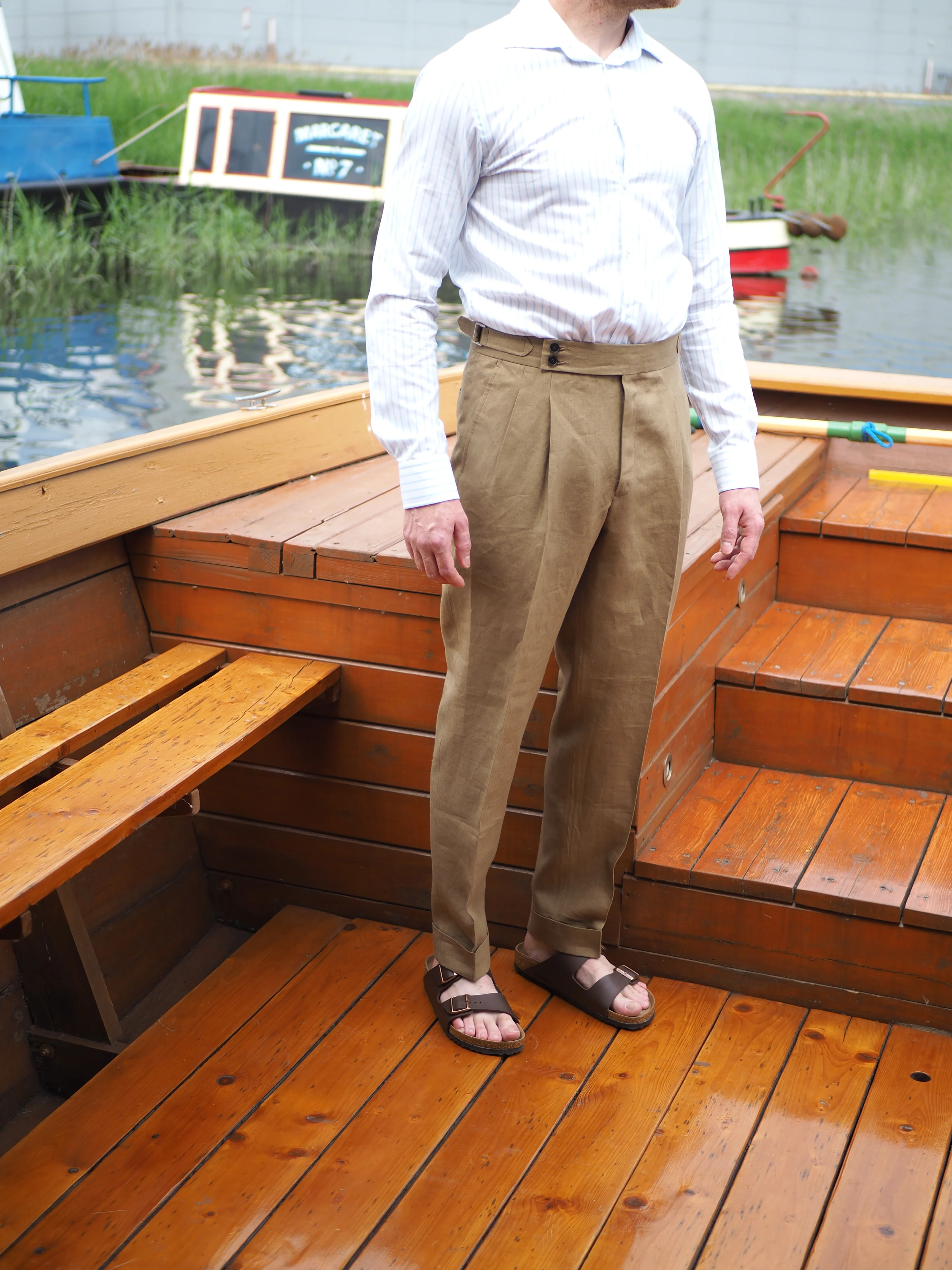 Sartorial Double Pleated Linen Trousers Taupe - Image 8