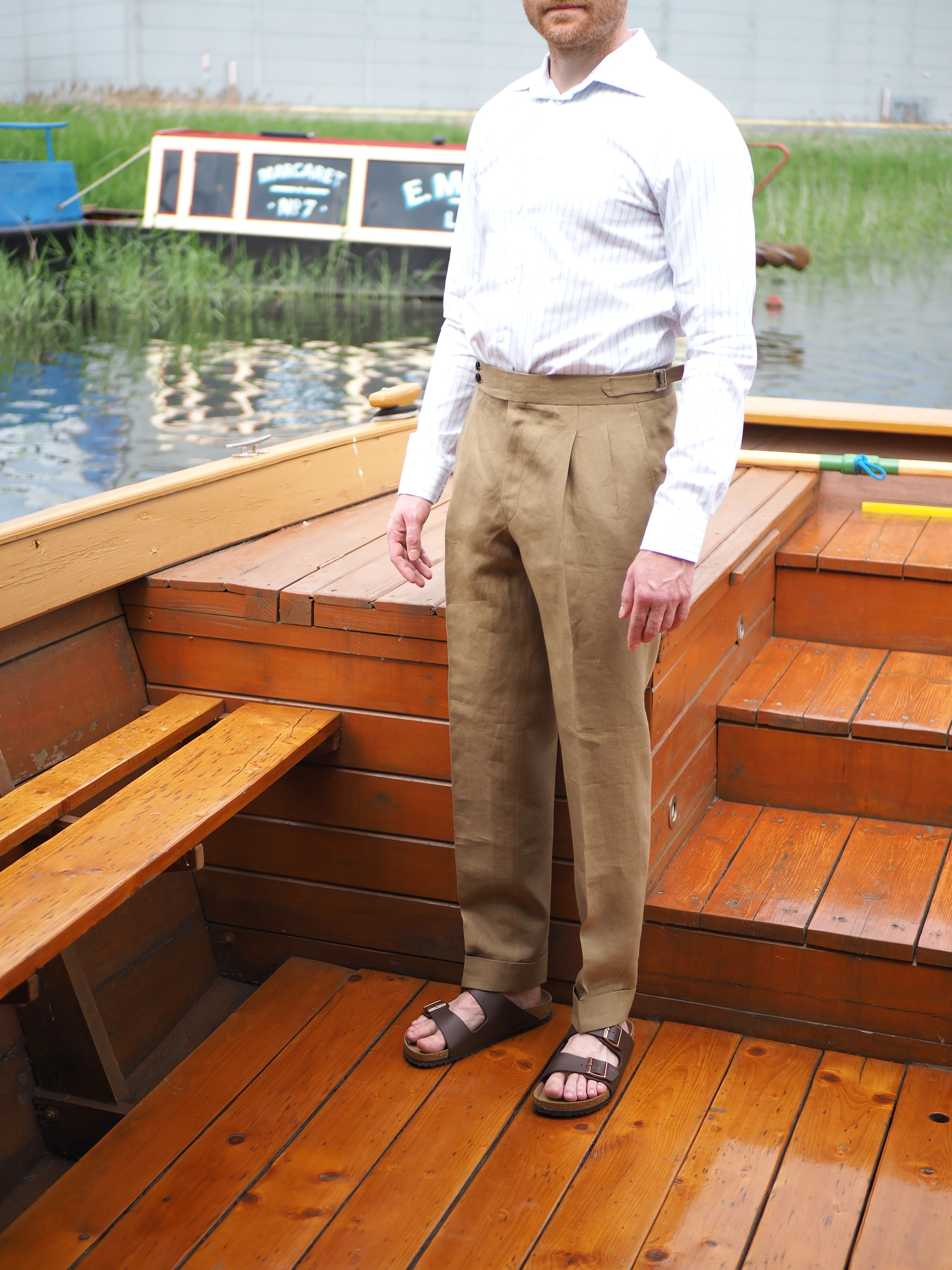Sartorial Double Pleated Linen Trousers Taupe - Image 9