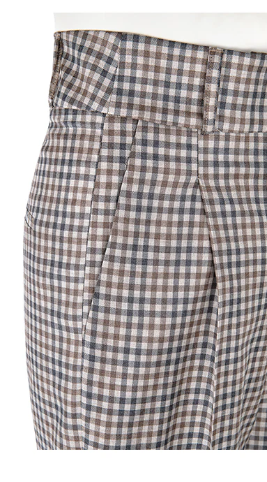 Gia High Rise Wool Trousers Brown Gingham - Image 3