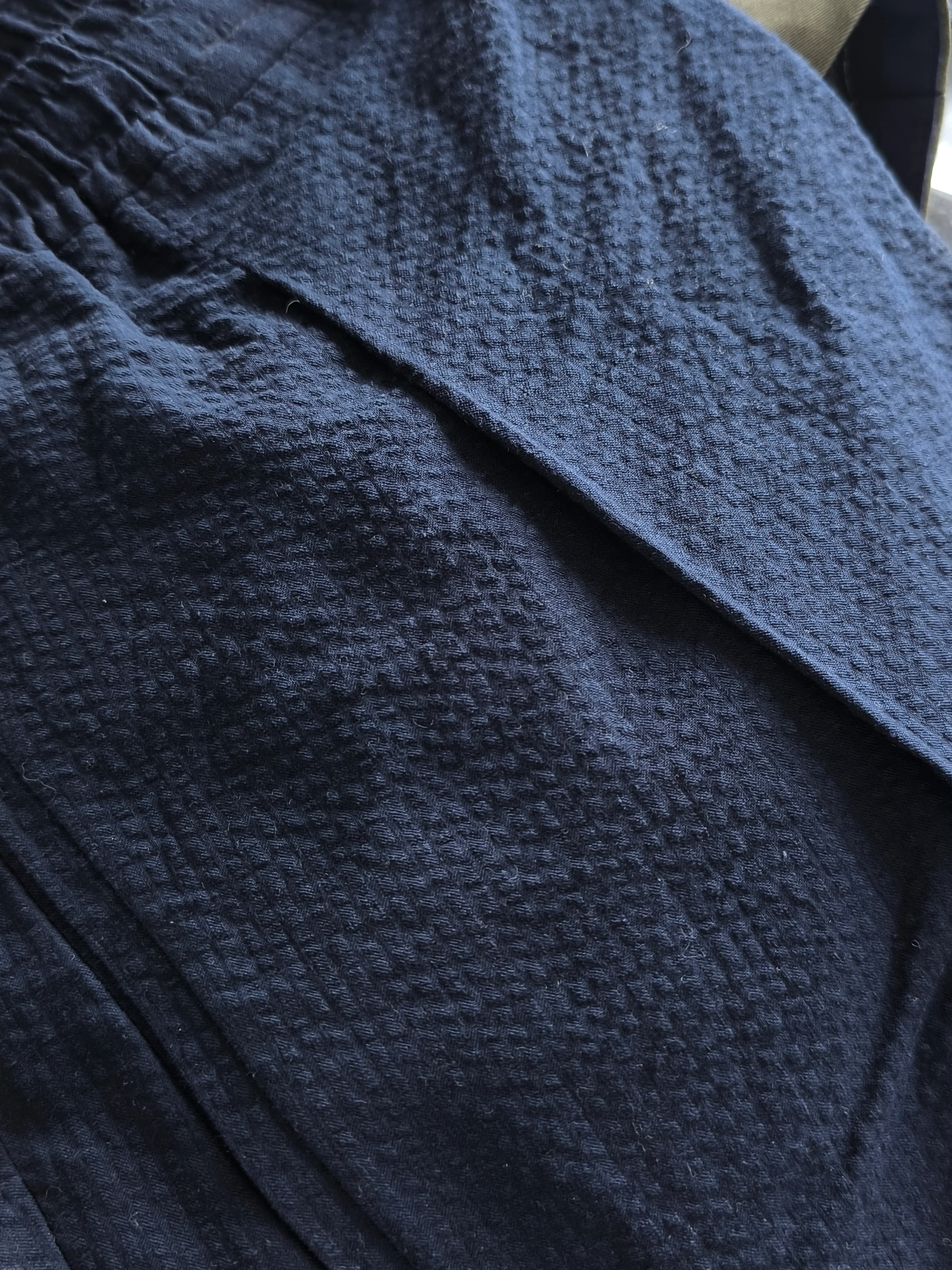 Japanese Seersucker Drawstring Trousers – Navy Blue - Image 3